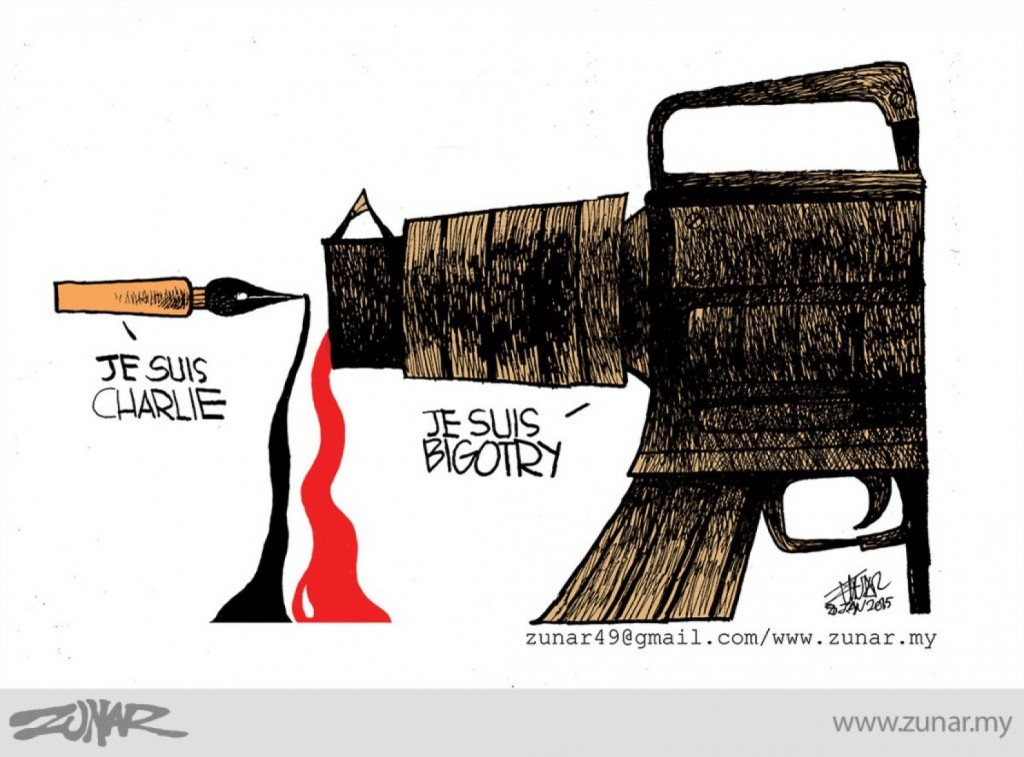 Zunar cartoon for Charlie Hebdo