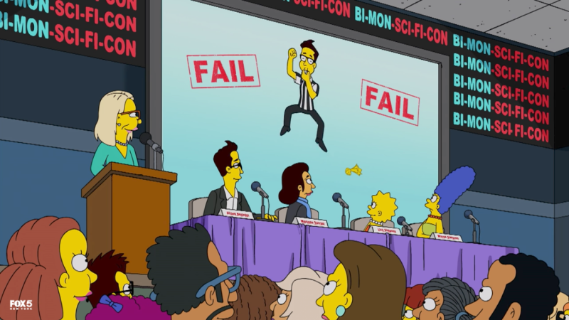 Simpsonized Alison Bechdel flags a Bechdel Test Fail