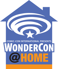 A logo for WonderCon@Home. Purple house with a swirling star.