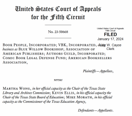 5th Circuit Ruling first page - Book People, CBLDF, et al. v. Wong